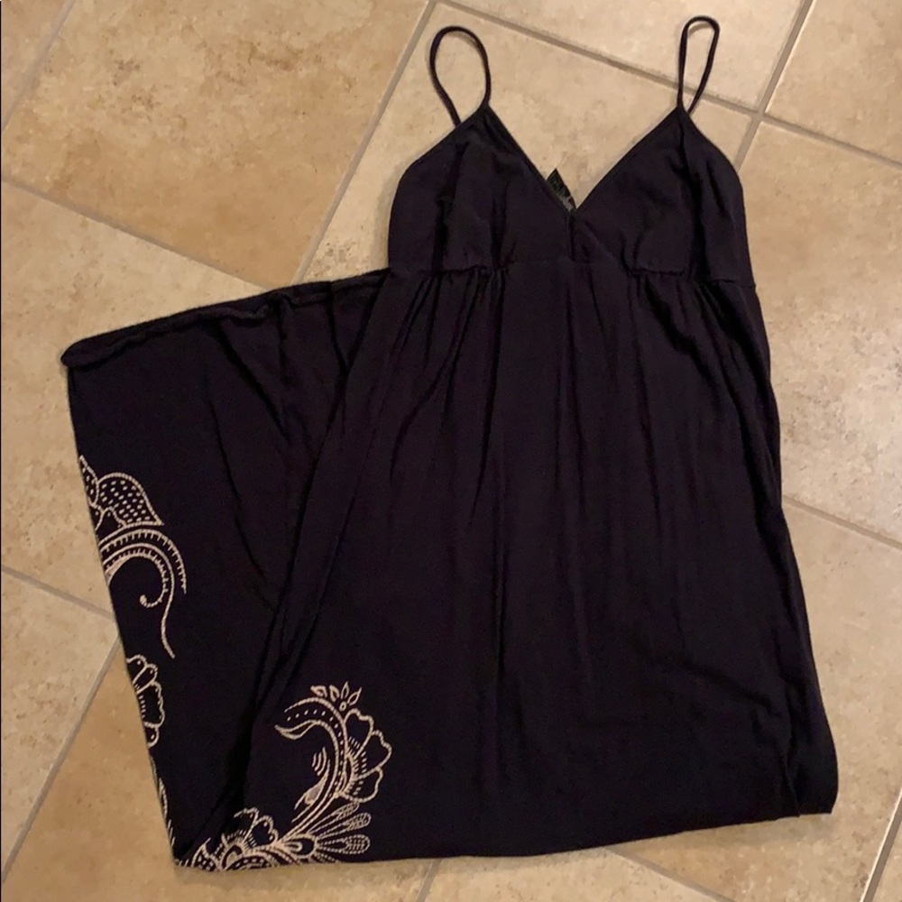 Lucky Brand Black Maxi Dress with Cream Paisley Trim